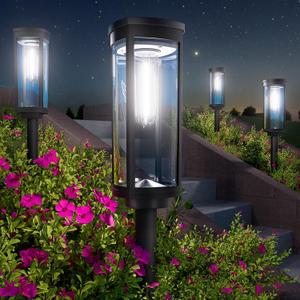 BITPOTT Bright Solar Pathway Lights Outdoor, 8 Pack Solar Garden Lights for Outside Waterproof IP65, Auto On/Off Outdoor Light for Yard Garden Lawn Walkway Driveway Landscape Lighting (Cool White)