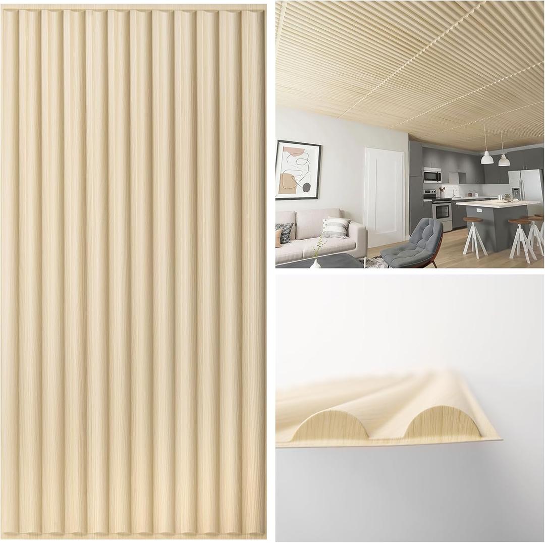 Art3d 2x4 ft Drop Ceiling Tiles in Oak, 12-Sheet Semi-Cylinder Design 3D Wall Panels for Interior Wall Decor 24x48 inch (Semi-Cylinder Oak)
