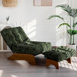 MAXYOYO Accent Chair with Ottoman Adjustable Backrest, Tufted Living Room Chair Upholstered Lounge Chair with Footrest Set, Modern Chair Cozy Reclining Chair for Reading Room, (Large)