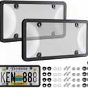 License Plate Protector 2PCS, Clear License Plate Cover & Frames, Rust-Proof Auto Car License Plate Covers and Frames Holder with Screws & Caps, Universal Tag Cover for License Plate (Black)
