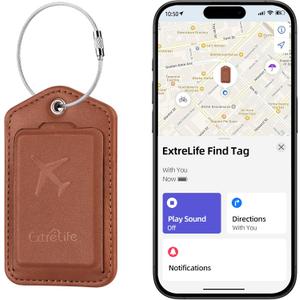 Luggage Tags, Works with Apple Find My, Smart Luggage Tag for Suitcases, Leather Bag Tags for Travel, Suitcase Tag with Privacy Flap, Anti-Lost Luggage Tracker, Travel Essentials, Rechargeable, Brown