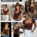 Avidlove Women's Short Sleeve Bodysuit Square Neck Body Suits One Piece T Shirt Summer Going Out Tops Date Outfits (Brown, S)