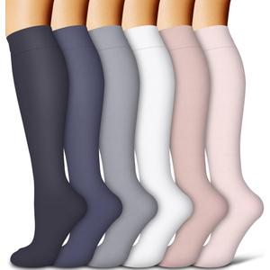 COOLOVER Copper Compression Socks for Women and Men(6 Pairs)-Best Support for Running, Athletic, Travel (Large-X-Large, 02 Black/Navy/Gray/White/Red/Pink)
