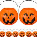 8 Pcs Plastic Pumpkin Buckets Trick or Treat Halloween Candy Baskets with Handle 6.7 x 5.1 Inches Plastic Pumpkin Large Candy Basket for Halloween Trick or Treat Party Supplies (Smile)