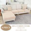 LA MEACK Couch Cushion Covers for Sectional Sofa L Shape Washable Separate Seat Chaise Couch Cover Stretch Sofa Slipcovers with 2 Pcs Pillowcases(3 Seater + 1 Chaise, Natural)