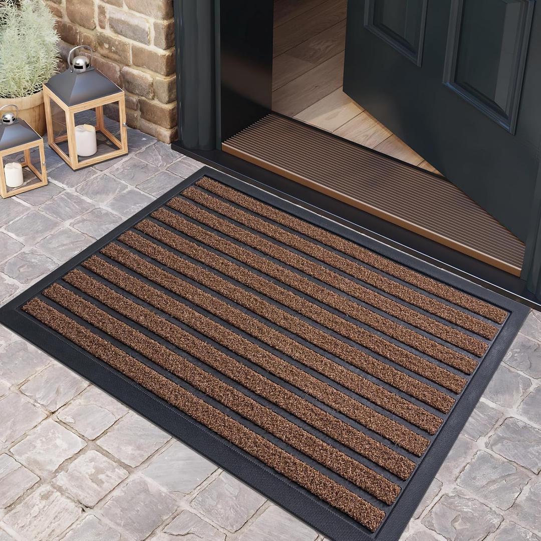 Front Door Mat, Dirt Trapper Outdoor Welcome Door Mat, All-Weather Doormat, Outdoor Door Mats, Sturdy Non Slip Blacking, Easy Clean Entryway Mat, Coffee, 29x17