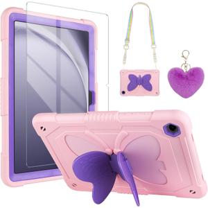 WESADN for Samsung Galaxy Tab A9 Plus Case for Kids 11 Inch 2023 with Screen Protector/Butterfly Kickstand/Lanyard/Keychain Shockproof Rugged Protective Cover for Samsung Galaxy Tab A9+ 11" Pink (Pink Purple)