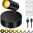 Battery Operated Spot Lights Indoor: 20-120Hrs Battery Life Wireless Spotlight with Stepless Color Temperature & Stepless Dimming & Timer, LED Accent Lighting with Remote for Plant Picture Wall Floor (Black-1 Pack)