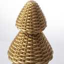 DN DECONATION Gold Christmas Tree Figurines, Natural Rattan Style Tabletop Christmas Decor, Set of 2 Resin Xmas Trees for Home, Mantel, Desk, Holiday Centerpiece