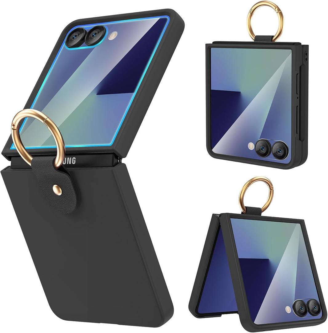 Ruky for Z Flip 7 Slim Case with Screen Protector, Hard PC Anti-Scratches Z flip7 Case with Ring, Full Body Protection Phone Cover for Samsung Galaxy Z Flip 7, Black