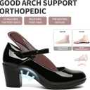 Womens Mary Jane Dress Shoes Chunky Low Block Heels 7CM Closed Toe Work Platform Pumps Dressy Orthopedic for Business Flight Wedding Office Ankle Strap Leather Casual Comfort with Arch Support (Black)