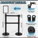 Therwen 6 Pcs Crowd Control Stanchions Set, Double Retractable Safety Belt, Heavy Duty Stainless Steel Crowd Control Barrier, Solid Metal Base, Easy Connect Assembly (16.4 ft,Black)