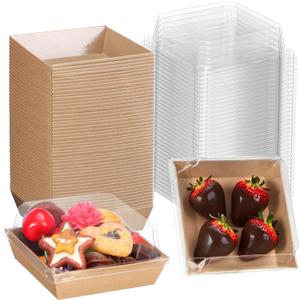 100Pack 4x4x2.5 Inches Charcuterie Boxes with Clear Lids - Bakery, Chocolate Covered Strawberries, Cupcake, Pie, Treat, Macaron Boxes for Christmas, Valentine's (Brown)