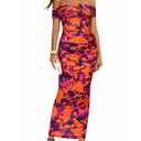 BTFBM Cocktail Dresses for Women 2026 Elegant Classy Off Shoulder Bodycon Mesh Slit Floral Maxi Spring Summer Dress(Floral Purple Orange, X-Large) (XL)