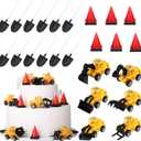 Yerliker 24 Pcs Construction Party Decoration Set Construction Cone Shaped Cake Candles 6 Truck Excavator Cake Toppers 12 Plastic Shovel Shape Spoons for Kids Boy Birthday