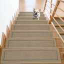 Non-Slip Stair Treads for Wooden Steps Indoor, 15 Pack 8" X 30" Edging Stair Rugs with TPE Backing, 0.4" Thick Carpet Stair Treads for Kids Elders & Pets, 100% Polyester Soft Stair Runners, Beige