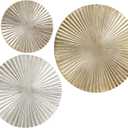 MODERNIST HOME Burst Metallic Wall Art, Set of 3, Artisan Crafted, Silver, Pale and Dark Gold, Crinkle Hand Cast, Polished Aluminum, Abstract Geometric Decor, 18, 14, and 10 Inches