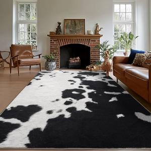 Cowhide Rug Area Rugs for Living Room, 8x10 Cow Print Rug Machine Washable for Bedroom Dining Room Western Home Decor Non-Slip Low Pile Indoor Floor Carpet