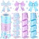 3 Rolls 10 Yards Snowflake Ribbon White Blue and Purple Ribbon with Glitter Xmas Snowflake Decor for Tree Topper Winter DIY Crafts Gift Wrapping Bow Making Accessories (5 cm)