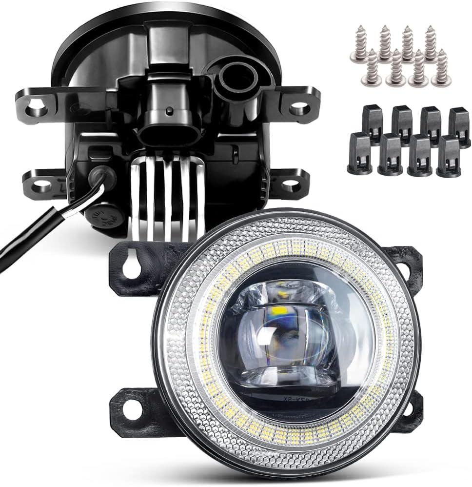 LED Lens Fog Light with Halo Ring Angel Eye DRL Replacement for Mitsubishi 10-19 Outlander Sport, 13-19 Mirage G4 Attrage Sedan, 06-11 Endeavor, 06-12 Eclipse, 06-14 Pajero IV, 10-15 RVR ASX