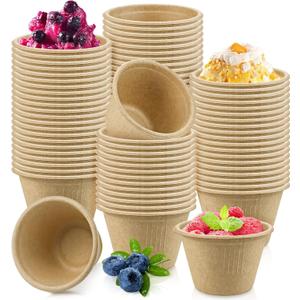 200 Pcs 4 oz Natural Sugarcane Biodegradable Bowls Disposable Paper Bowls Compostable Soup Bowls for Salad,Hot Soup,Pasta and Dessert (Brown)