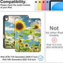 Supveco Case for iPad (A16) 11th Generation 11 inch (2025),iPad 10th Generation 10.9 inch (2022) with Pencil Holder-[Auto Wake/Sleep],Premium Folio Stand Case with Soft TPU Back Cover-Sunflower