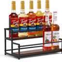 Coffee Syrup Rack Organizer, 2-Tier 10 Syrup Bottles Holder Stand for Coffee Bar, Liquor Bottle Display Shelf Bar Shelf Stand Countertop Rack for Syrup, Wine, Spice