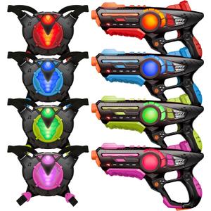 ZIFFY Laser Tag Guns Set of 4 with Vests, Multi-Functional Laser Tag Indoor&Outdoor Family Games, Birthday Gift, Group Activity, Ages 8+(Black)