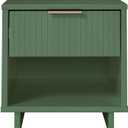 Manhattan Comfort Granville Modern Nightstand 1.0 with 1 Full Extension Drawer, Textured Ribbed Lines Design with Gold Accent, Bedside or End Table for Bedroom or Living Room, Sage Green