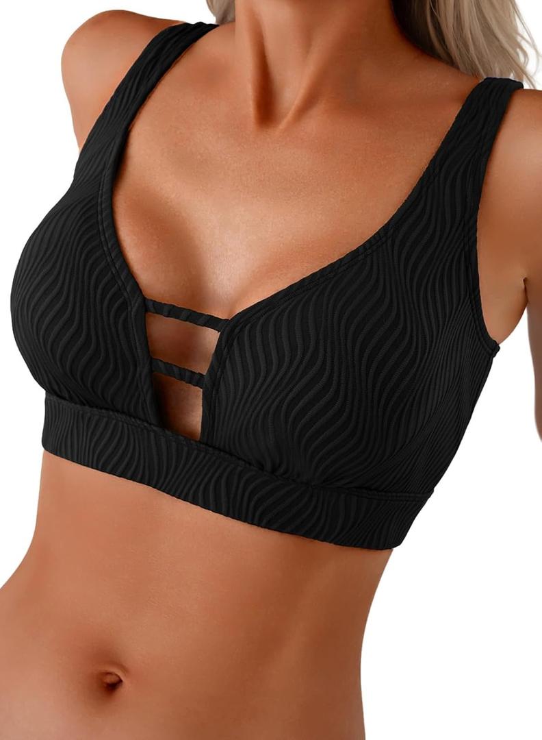 Herseas Push Up Bikini Top Women Textured Sexy Swim Suit Tops Scoop Neck Swimsuit Top Fashion Bathing Suit Tops, L