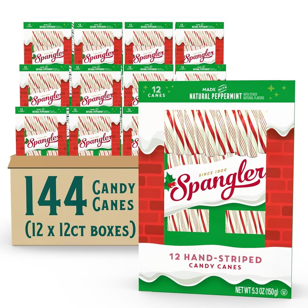 Spangler Red and White Christmas Candy Canes - Classic Christmas Treats, Natural Peppermint Sticks, Candy Canes Bulk, Individually Wrapped, Regular Size - 144 Count (12x12 Ct. Boxes), BBD: 11/19/2026