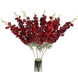 ICBOX 4pcs Red Delphinium Artificial Flowers 33.5in Long Stem Larkspur Fake Silk Flowers for Tall Vase Faux Flowers for Home Wedding Baby Shower Floral Arrangement Centerpiece Table Decor (Dark Red)