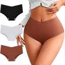 ASIMOON Seamless Bikini Underwear for Women High Waisted V Cut No Show Cheeky Stretch Ladies Panties 6 Pack L