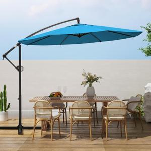 wikiwiki 10ft Patio Umbrellas Offset Outdoor Umbrella Cantilever Hanging Umbrellas w/Infinite Tilt, Fade Resistant Waterproof RECYCLED FABRIC Canopy & Cross Base, for Yard, Garden & Deck, Sky Blue