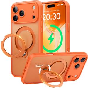 360 Spin Magnetic Stand for iPhone 17 Pro Max Case, [Fit for MagSafe][Military Protection][Full Camera Protection] Adjustable Kickstand iPhone Case for iPhone 17 Pro Max 6.9", Cosmic Orange