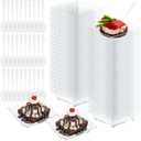 Mini Dessert Plates with Tasting Spoons Appetizer Plates Small Clear Plates Mini Plastic Tray with Spoons for Party Wedding Reception (100, Square)