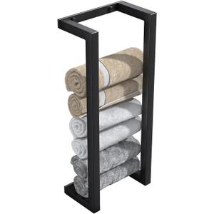 Towel Racks for Bathroom Rolled Towels,Vertical Towel Storage Rack for Bathroom,Premium Aluminum Matte Black Bath Towel Holder Wall Mounted,Easy to Install