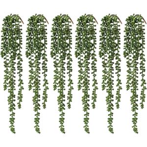 6 Pcs Artificial Succulents Hanging Plants, Fake String of Pearls Greenery Plants, Decoration for Wall, Home, Backdrop, Garden, Indoor and Outdoor
