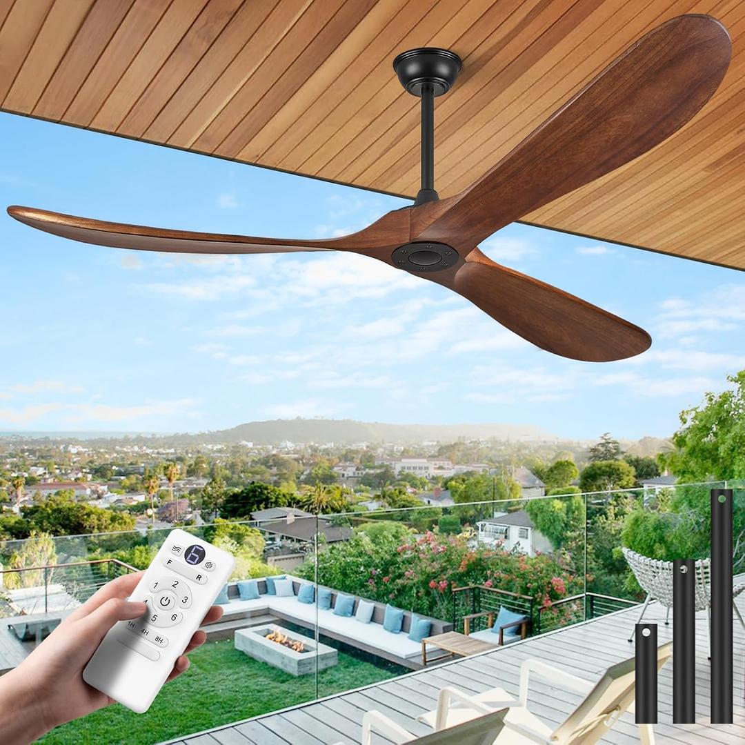ABZ Ceiling Fans without Lights - 72 Inch Outdoor Ceiling Fans no Lights with Remote Control, 3 Blade Solid Wood Large Ceiling Fan for Patios Living Room Bedroom
