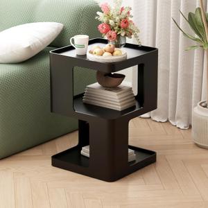Metal Black Nightstands, Modern Side Table with 3 Tiers Storage, Small End Table for Couch, Bedside Tables No Assembly Required