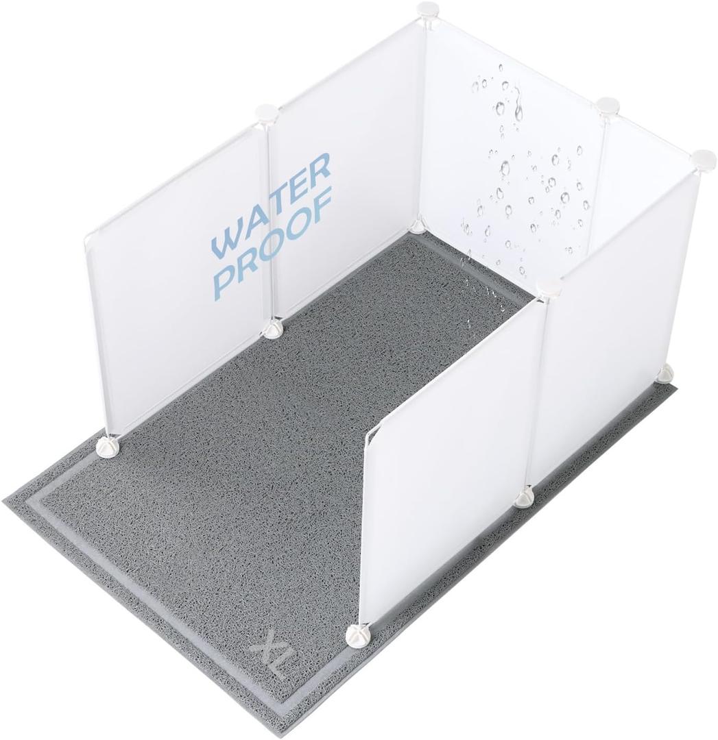 MEEXPAWS Cat Litter Box Enclosure Splash Guard Extra Large 28L  21.5W x 18H inch, Light Weight Plastic Sheets with Cat Litter Mat Easy Clean (White) (XL - 27.9''21.5''17.6'')