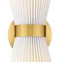 Gold Sconce Wall Lighting, HWH Single Wall Vanity Light Fixture for Living Room, Bathroom Wall Sconces with Milk White Striped Fabric Shade, Brushed Gold Finish, 5HZG97B-2W BG-FB