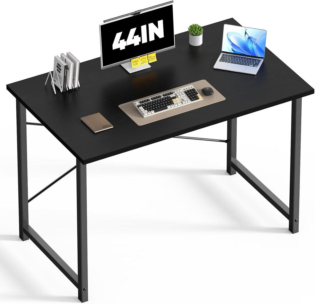 DUMOS 44 in Computer Desk for Home Office, Modern Study Work Table Simple Style for Bedroom, Writing Desks with X-Shaped Reinforcement, Black