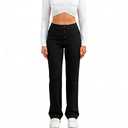 Women's High Waisted Straight Leg Pants - Multi Button Casual Trousers with Stretch for Daily and Lounge Wear S