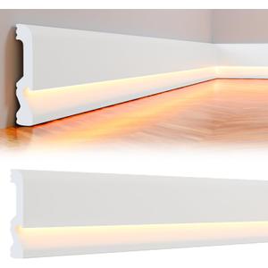 Briwooody 6 Pcs Baseboard Molding with LED Duct 2.6FT/0.8M White Baseboard Molding for Wall Skirt Lighting Channel Skirtingboard Fits for Your Choice of LED Strips (Classic)