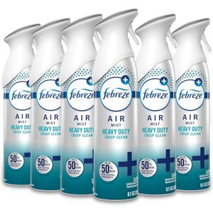 Febreze Air Mist, Air Freshener Spray, Odor Fighting Room Spray, Deodorizer for Home Bathroom Kitchen Office Apartment Dorm Room Classroom, Heavy Duty Crisp Clean Scent, 8.1oz, (Pack of 6)
