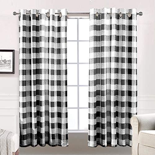 DriftAway Buffalo Plaid Blackout Curtains Black and White Farmhouse Double Layer Thermal Insulated Checkered Gingham Grommet Drapes for Living Room Bedroom 2 Panels Each 52W x 63L Black