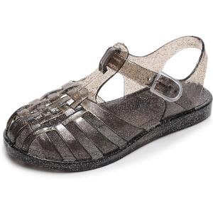 Jelly Shoes for Toddler Girls Summer Beach Retro Jellies Sandals T-Strap Slingback Little Kids Glitter White Size 9 Soft Closed Toe Princess Dress Flat 28