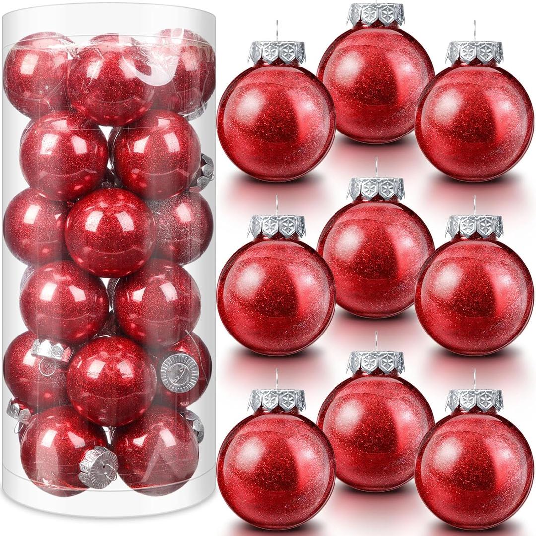 Soaoo 24 Pcs Christmas Ball Ornament 2.36 Inch Shatterproof Glitter Ball for Christmas Tree Decoration Small Hanging Xmas Tree Ornament for Xmas Holiday Wedding Party(Red)