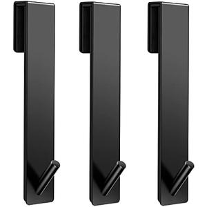 Kontoyo Shower Door Hooks(7.5 Inch),Extended Over Door Hooks for Bathroom Frameless Glass Shower Door,Stainless Steel Towel Hooks,Heavy Duty Rack Hooks for Robe,Towel-3 Pack-Black